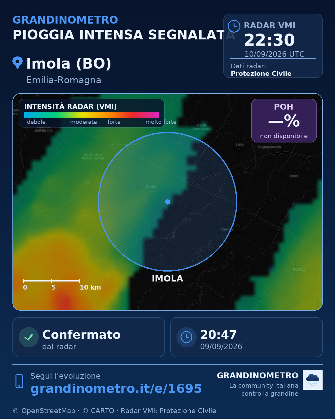 Mappa dell'evento: pioggia intensa a Imola (BO)