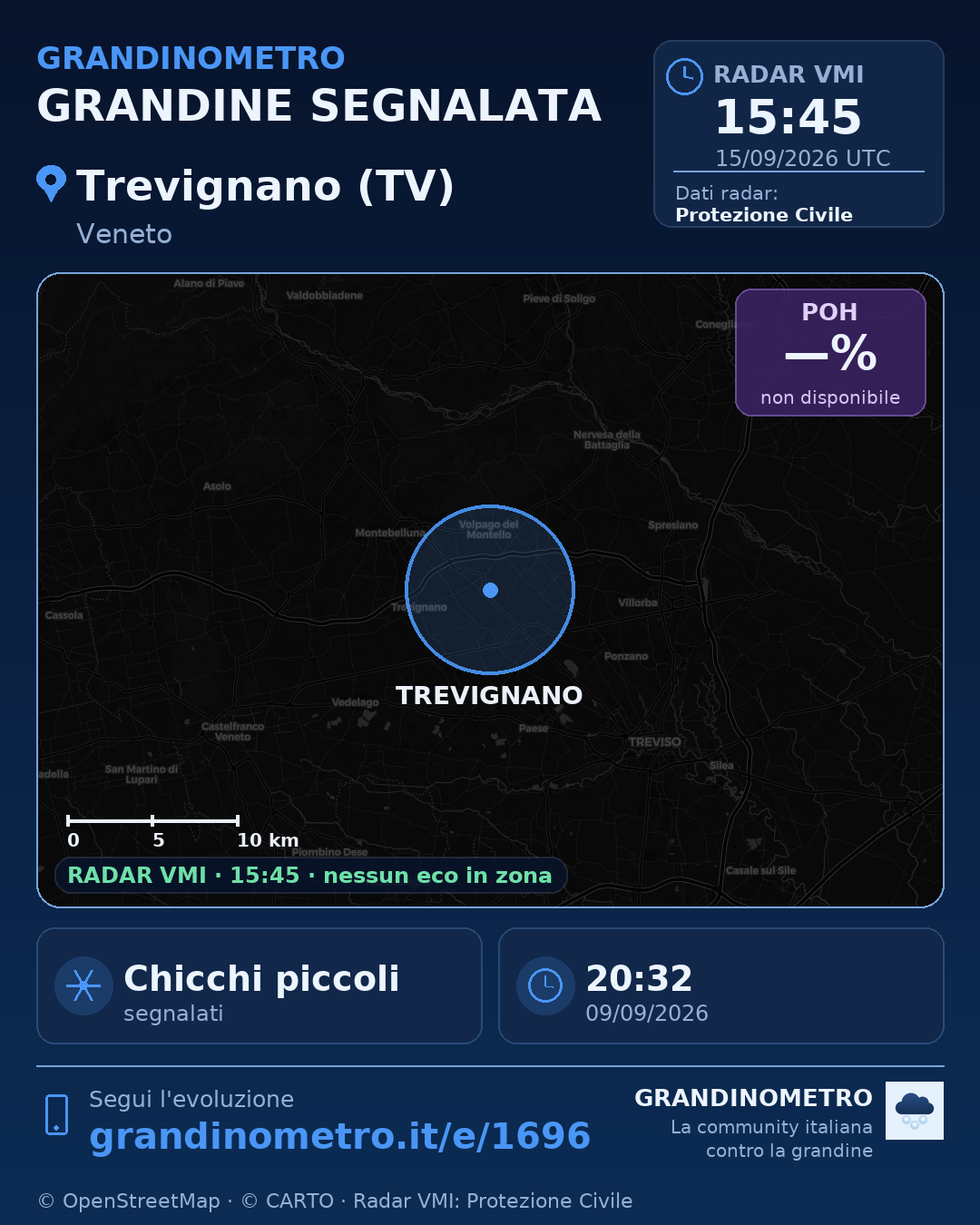 Mappa dell'evento: grandine a Trevignano (TV)