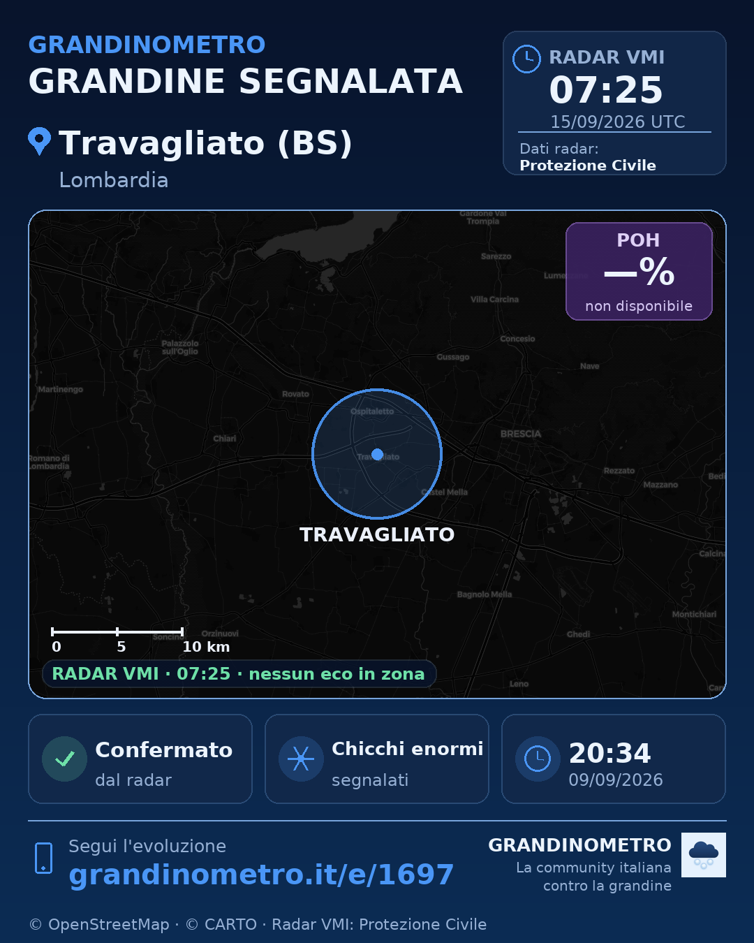 Mappa dell'evento: grandine a Travagliato (BS)