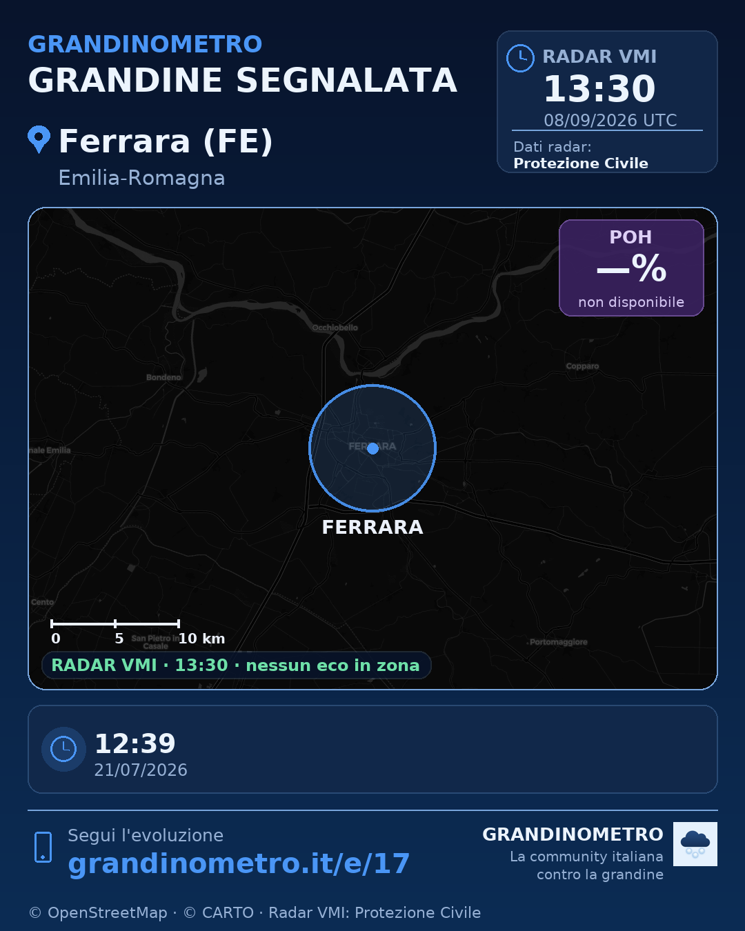 Mappa dell'evento: grandine a Ferrara (FE)
