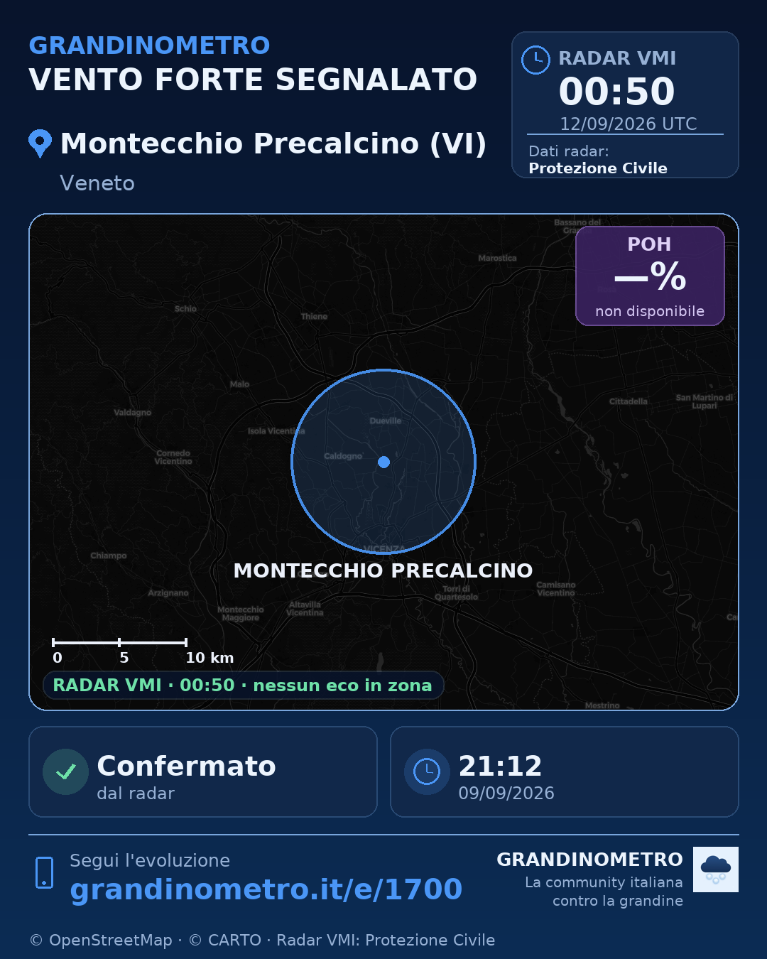 Mappa dell'evento: vento forte a Montecchio Precalcino (VI)