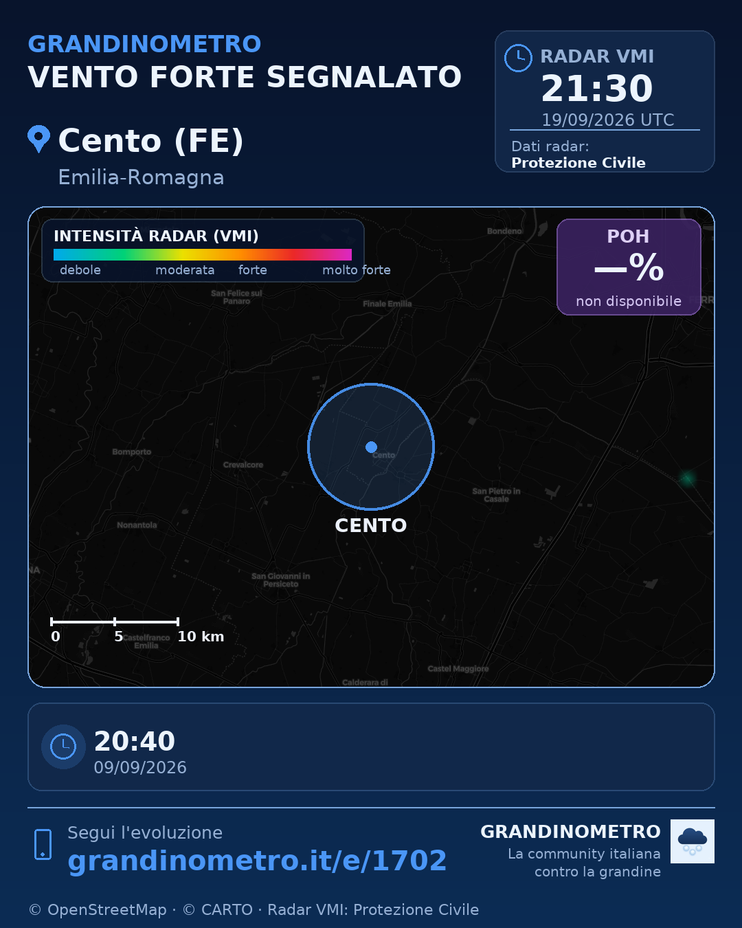 Mappa dell'evento: vento forte a Cento (FE)