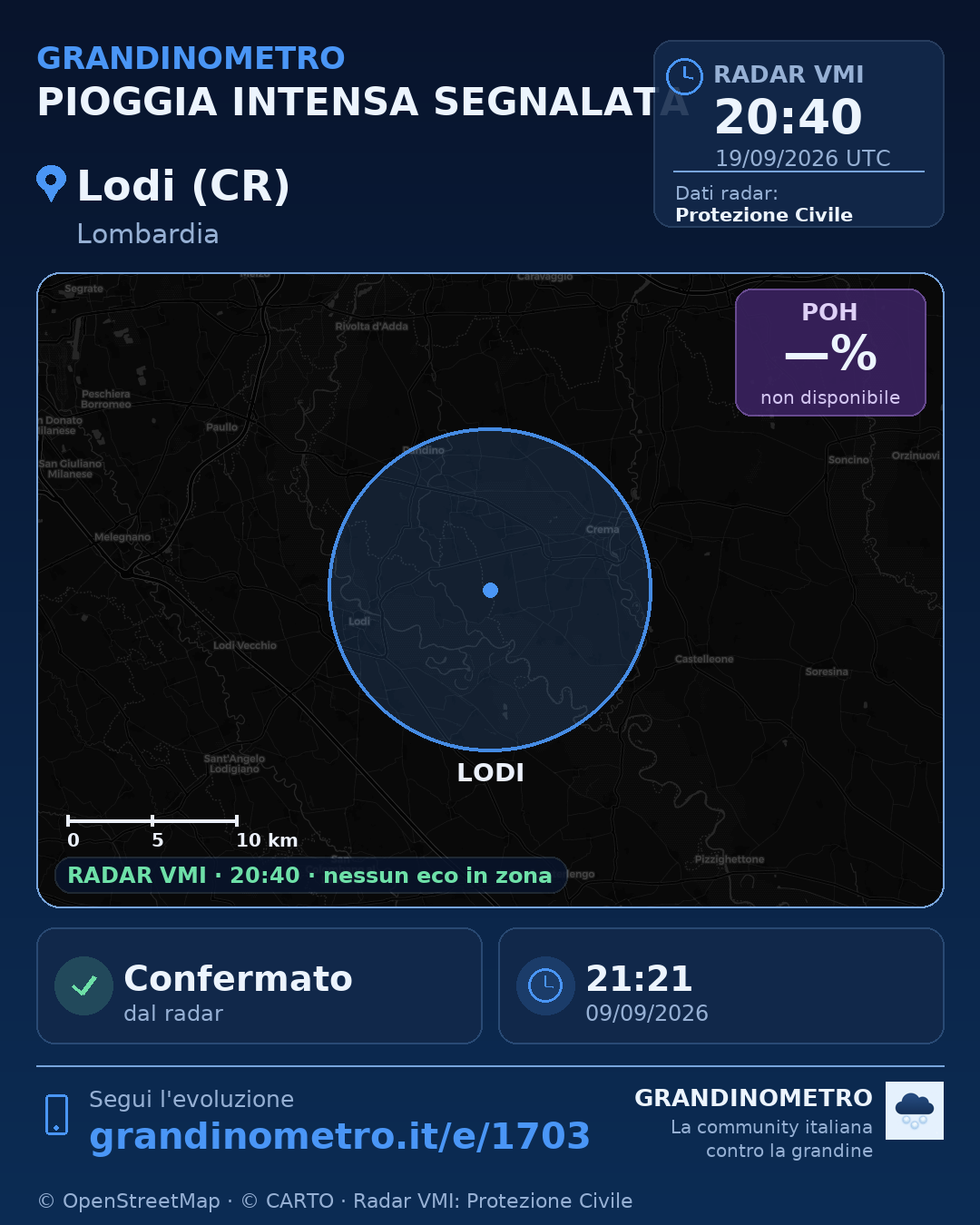 Mappa dell'evento: pioggia intensa a Lodi (CR)