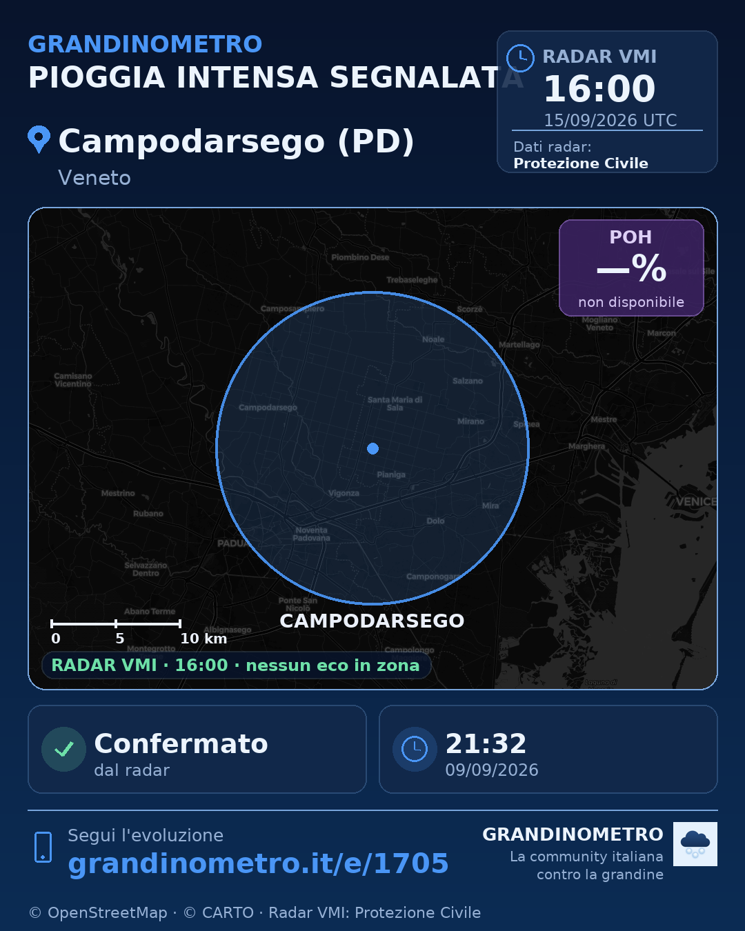 Mappa dell'evento: pioggia intensa a Campodarsego (PD)