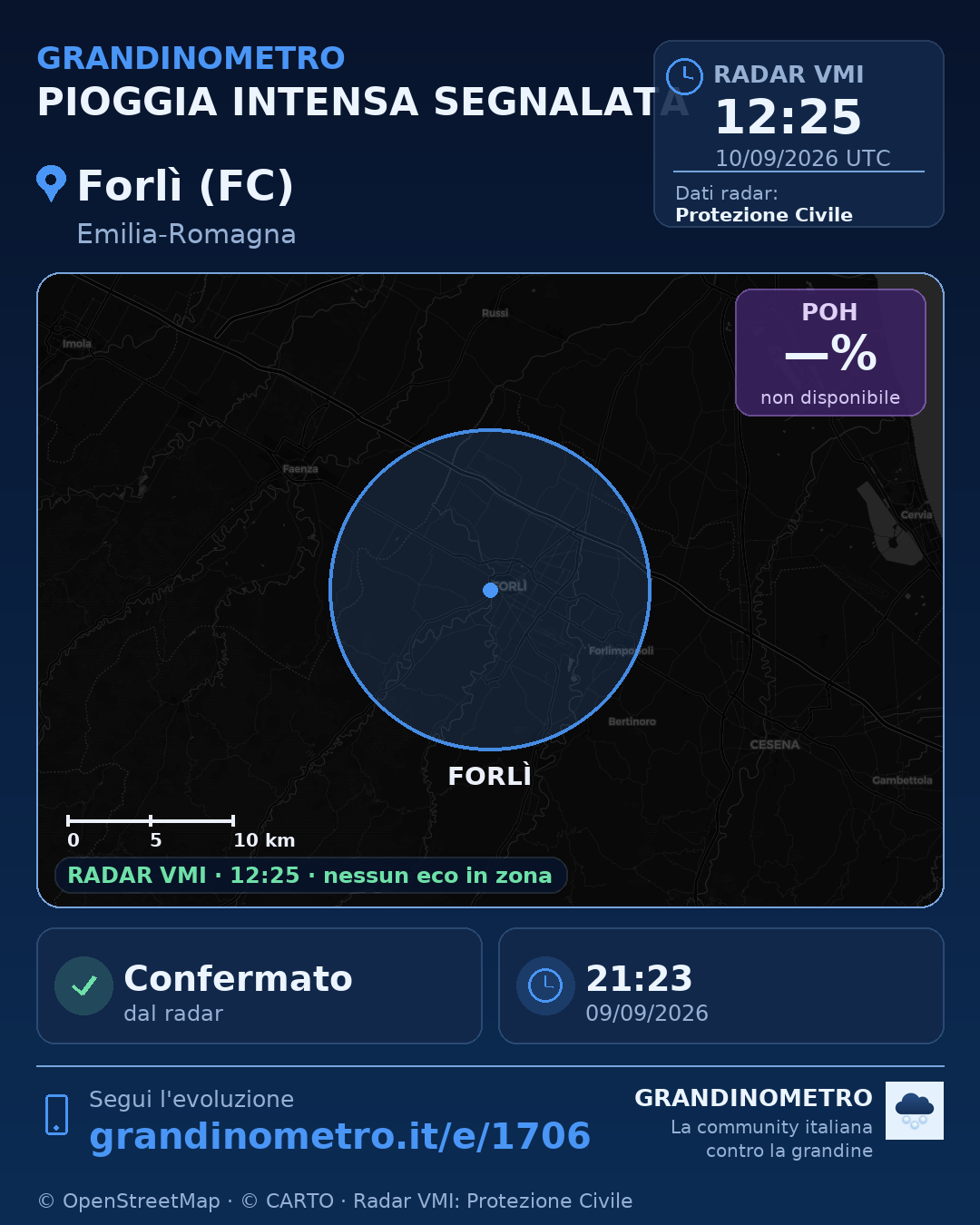 Mappa dell'evento: pioggia intensa a Forlì (FC)