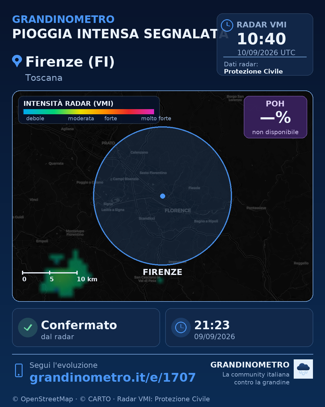 Mappa dell'evento: pioggia intensa a Firenze (FI)