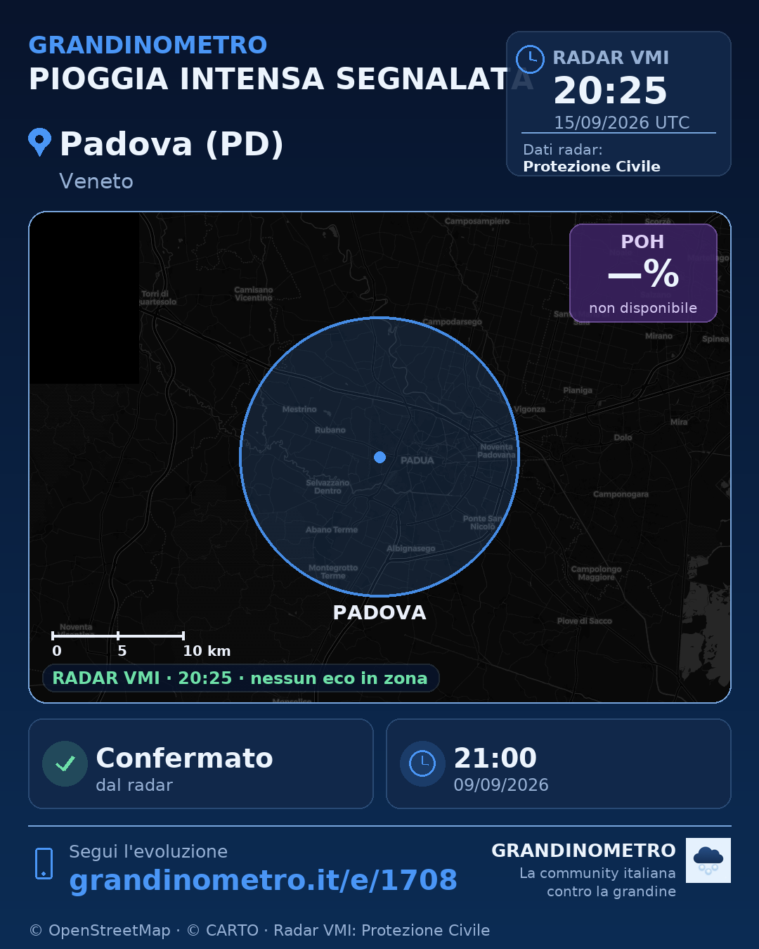 Mappa dell'evento: pioggia intensa a Padova (PD)