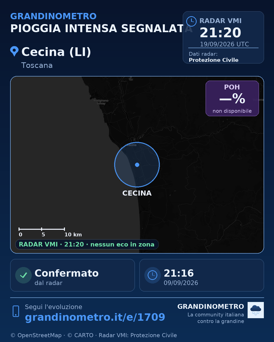 Mappa dell'evento: pioggia intensa a Cecina (LI)