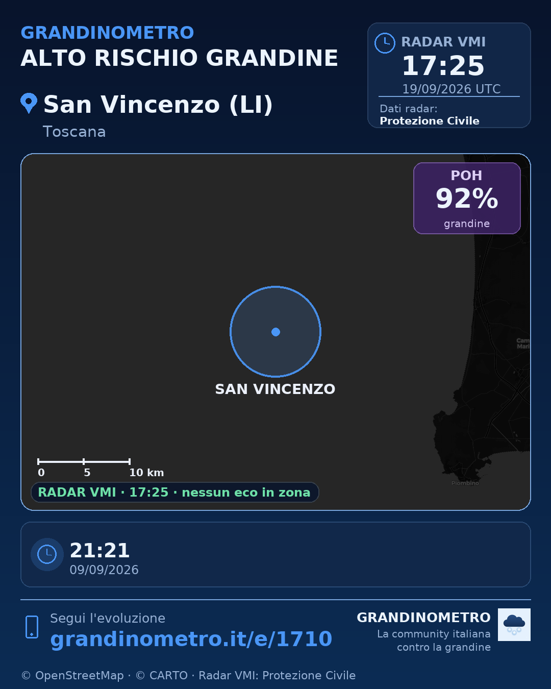 Mappa dell'evento: grandine a San Vincenzo (LI)