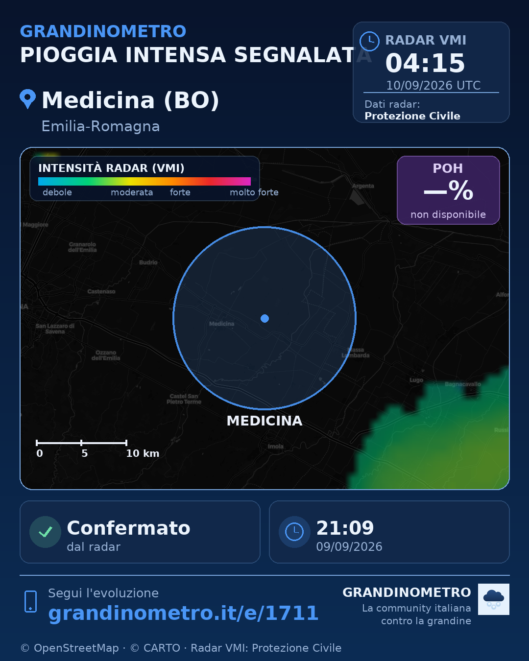 Mappa dell'evento: pioggia intensa a Medicina (BO)