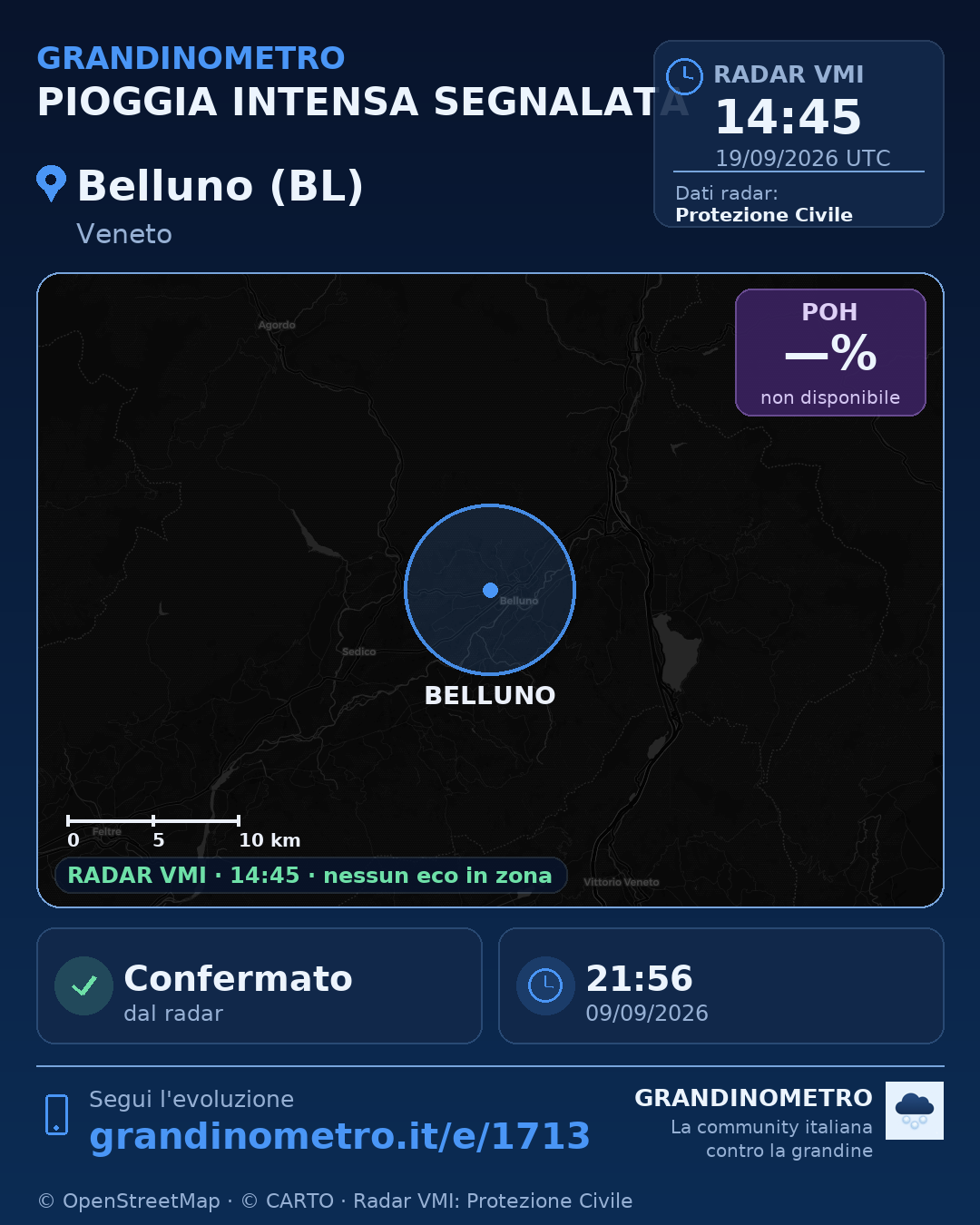 Mappa dell'evento: pioggia intensa a Belluno (BL)