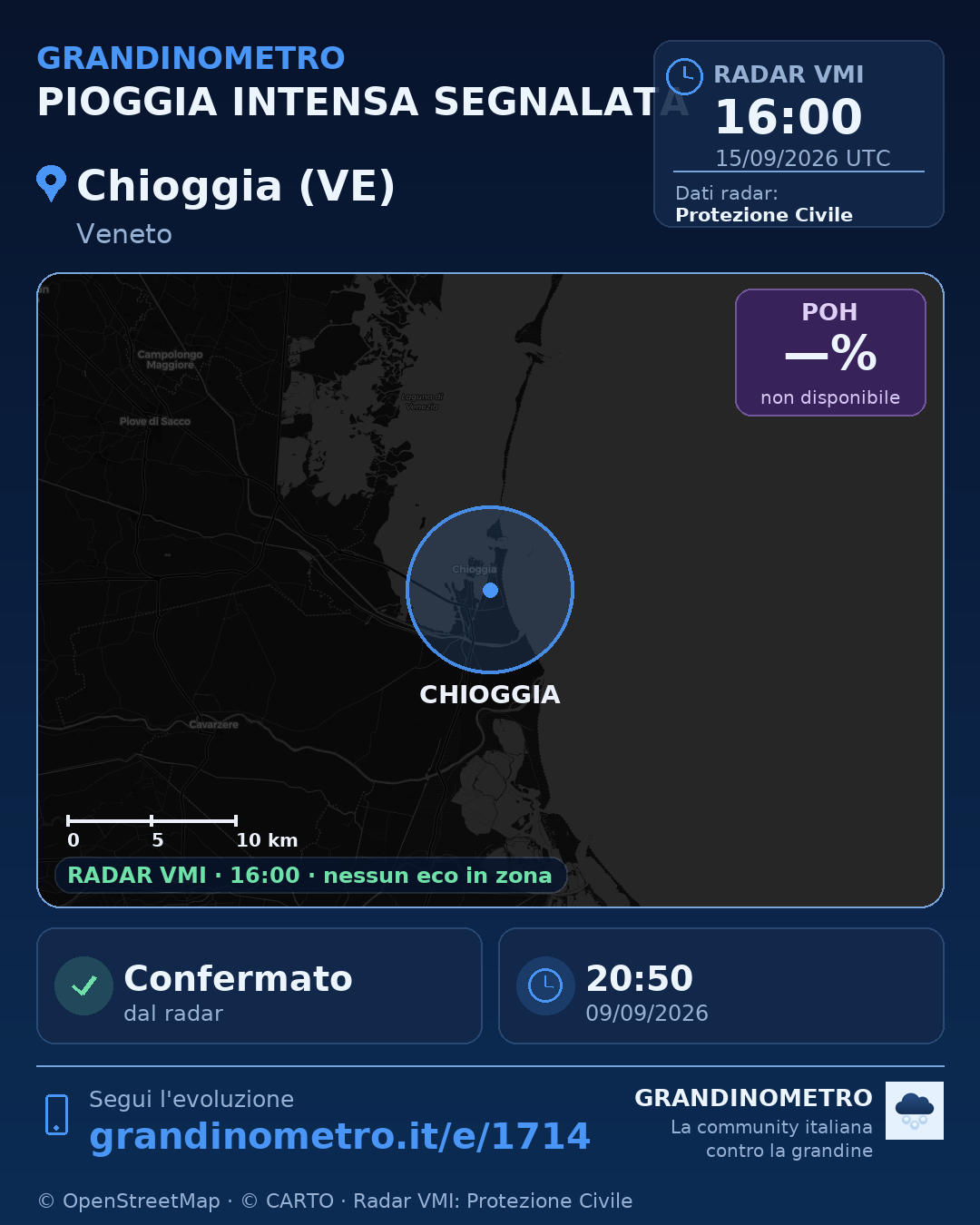 Mappa dell'evento: pioggia intensa a Chioggia (VE)