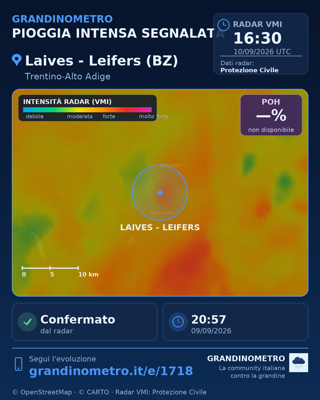 Mappa dell'evento: pioggia intensa a Laives - Leifers (BZ)