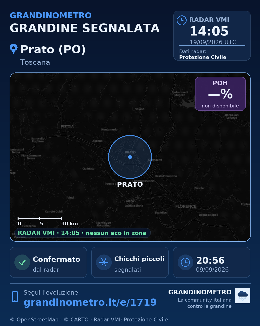 Mappa dell'evento: grandine a Prato (PO)