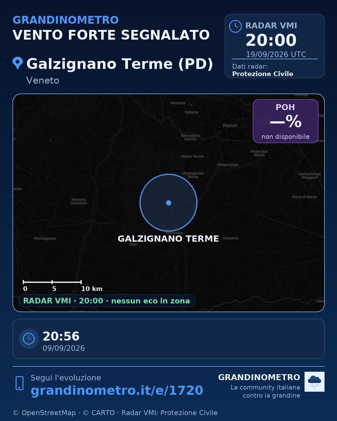 Mappa dell'evento: vento forte a Galzignano Terme (PD)