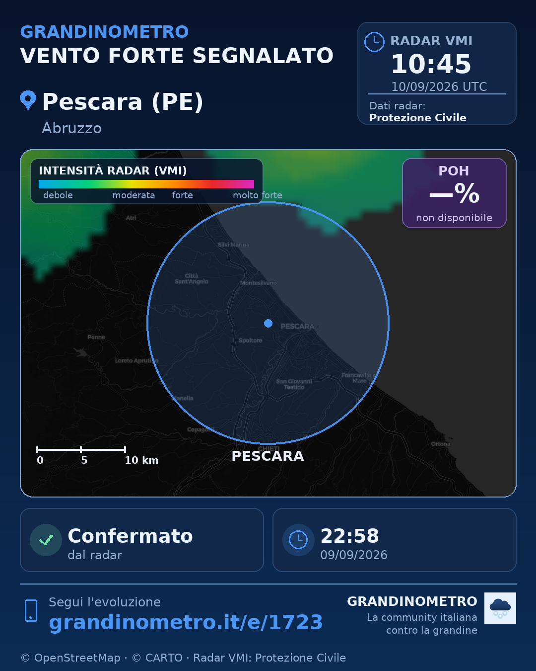 Mappa dell'evento: vento forte a Pescara (PE)