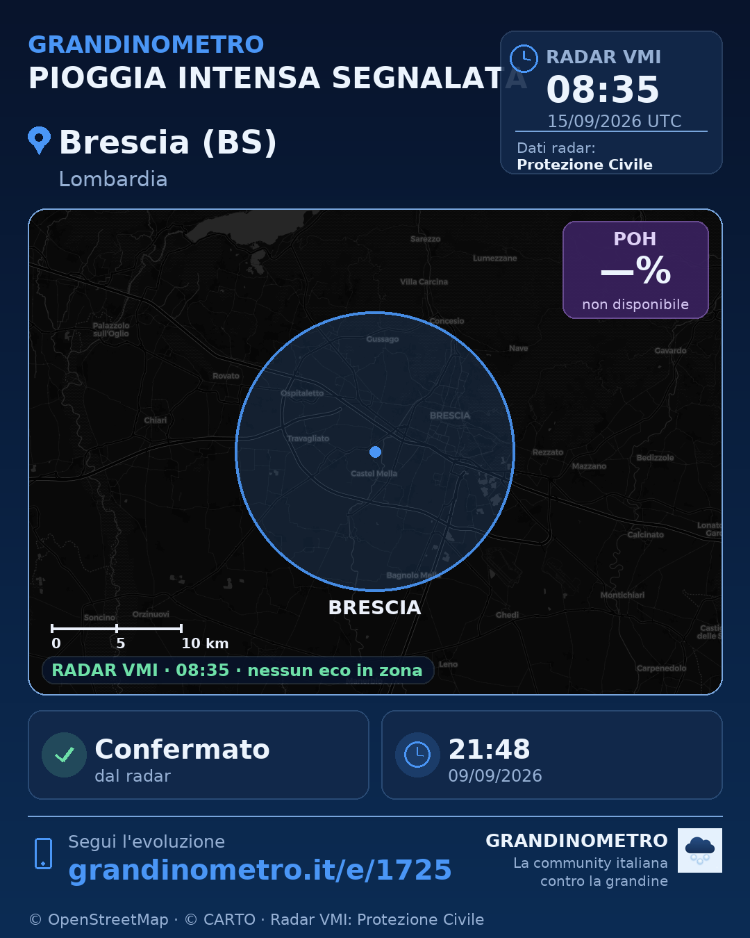 Mappa dell'evento: pioggia intensa a Brescia (BS)