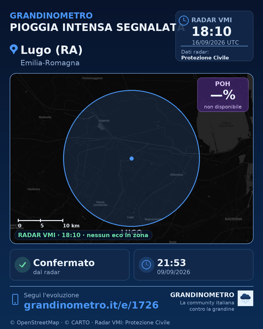 Mappa dell'evento: pioggia intensa a Lugo (RA)