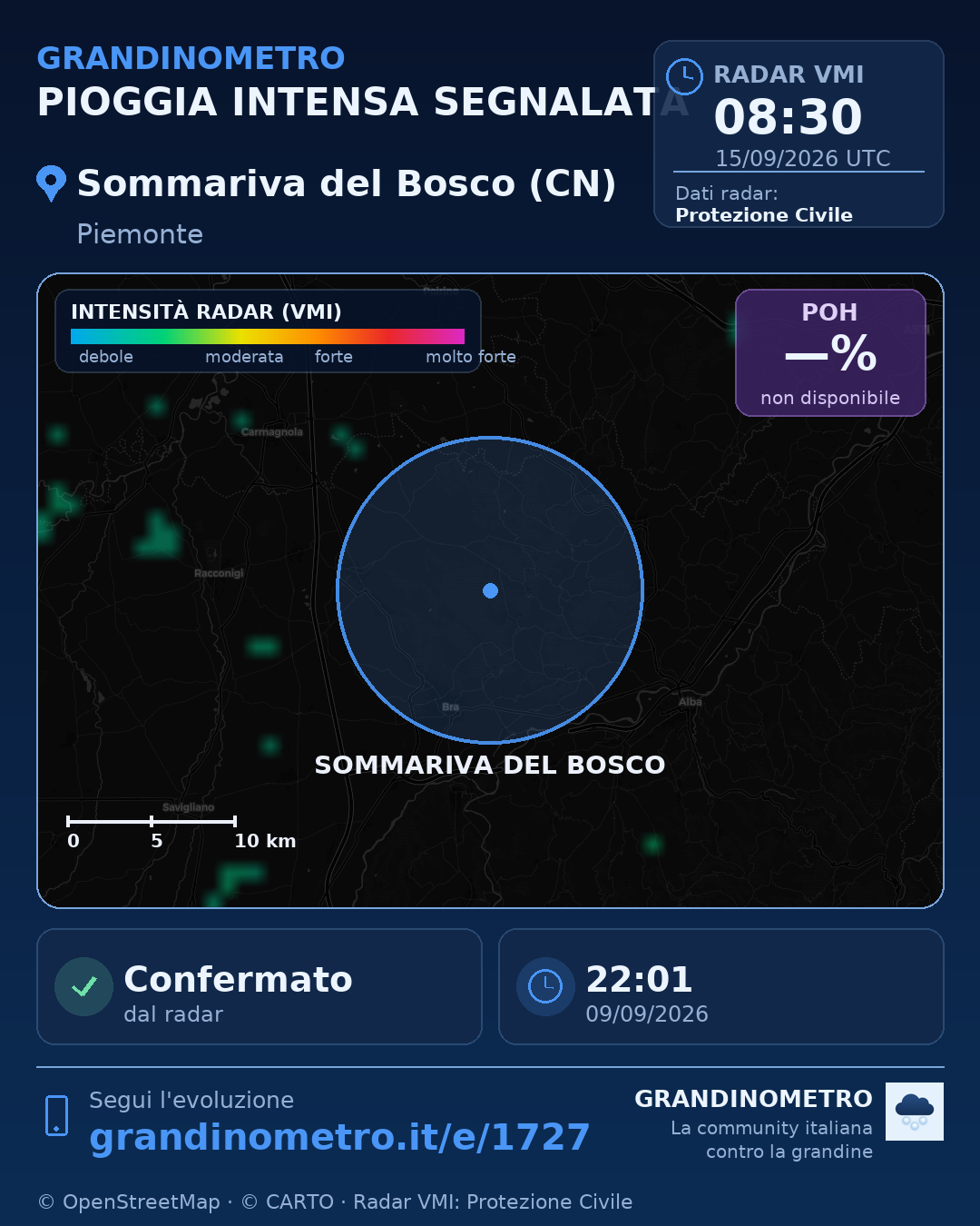 Mappa dell'evento: pioggia intensa a Sommariva del Bosco (CN)
