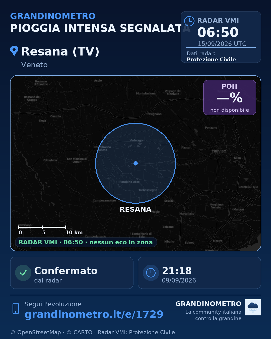 Mappa dell'evento: pioggia intensa a Resana (TV)