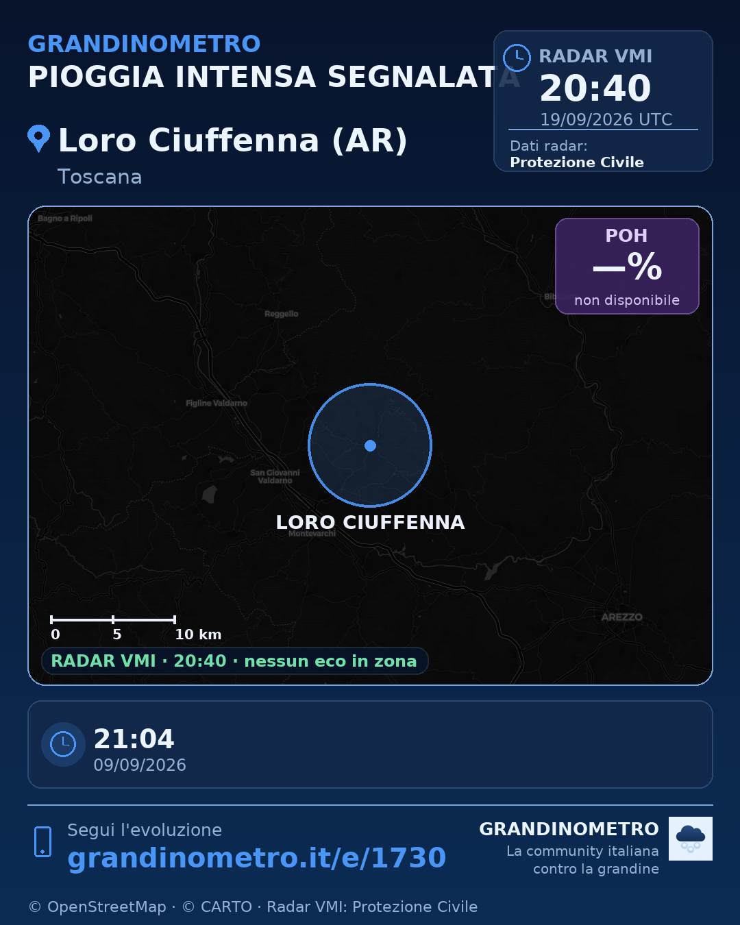 Mappa dell'evento: pioggia intensa a Loro Ciuffenna (AR)