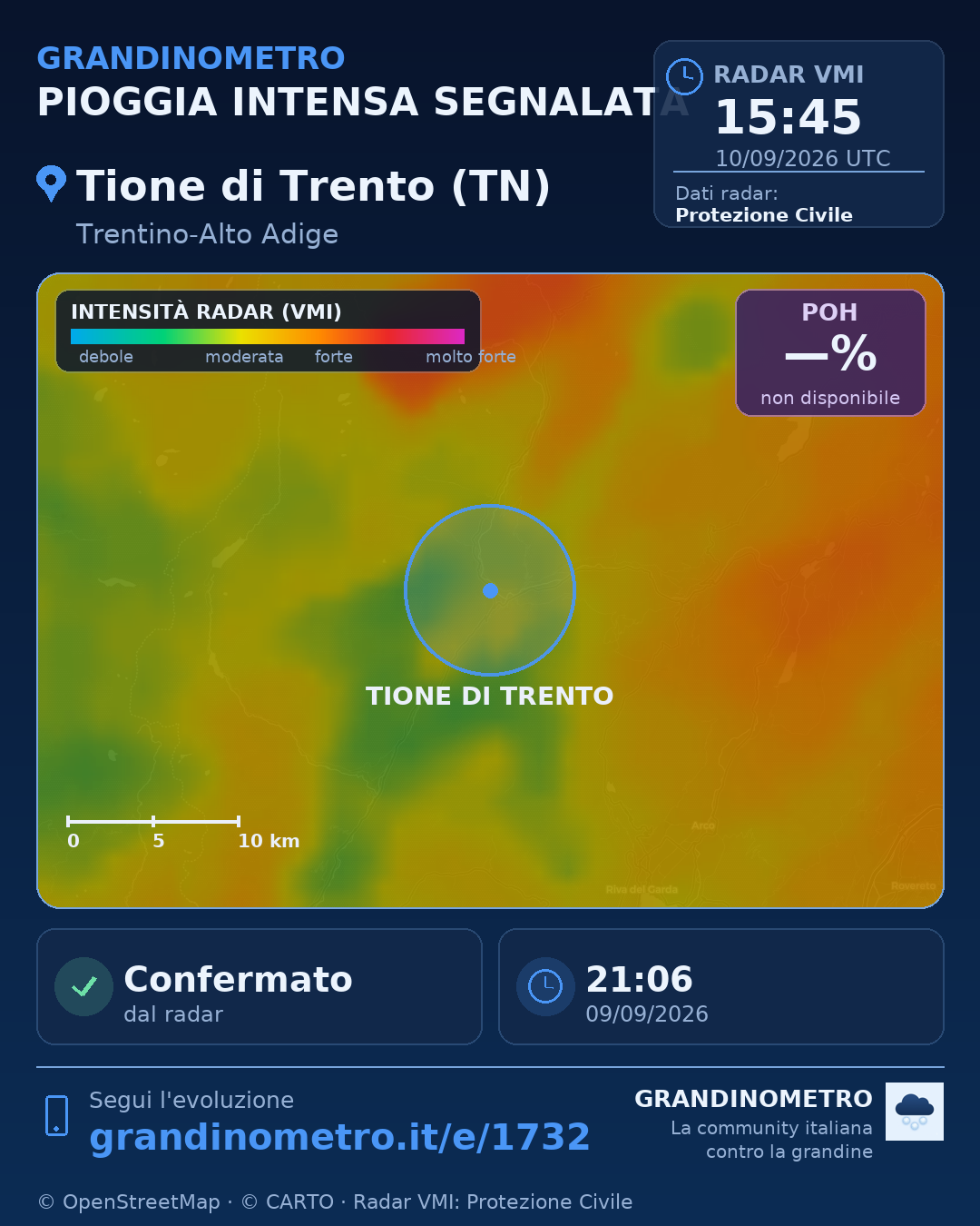 Mappa dell'evento: pioggia intensa a Tione di Trento (TN)
