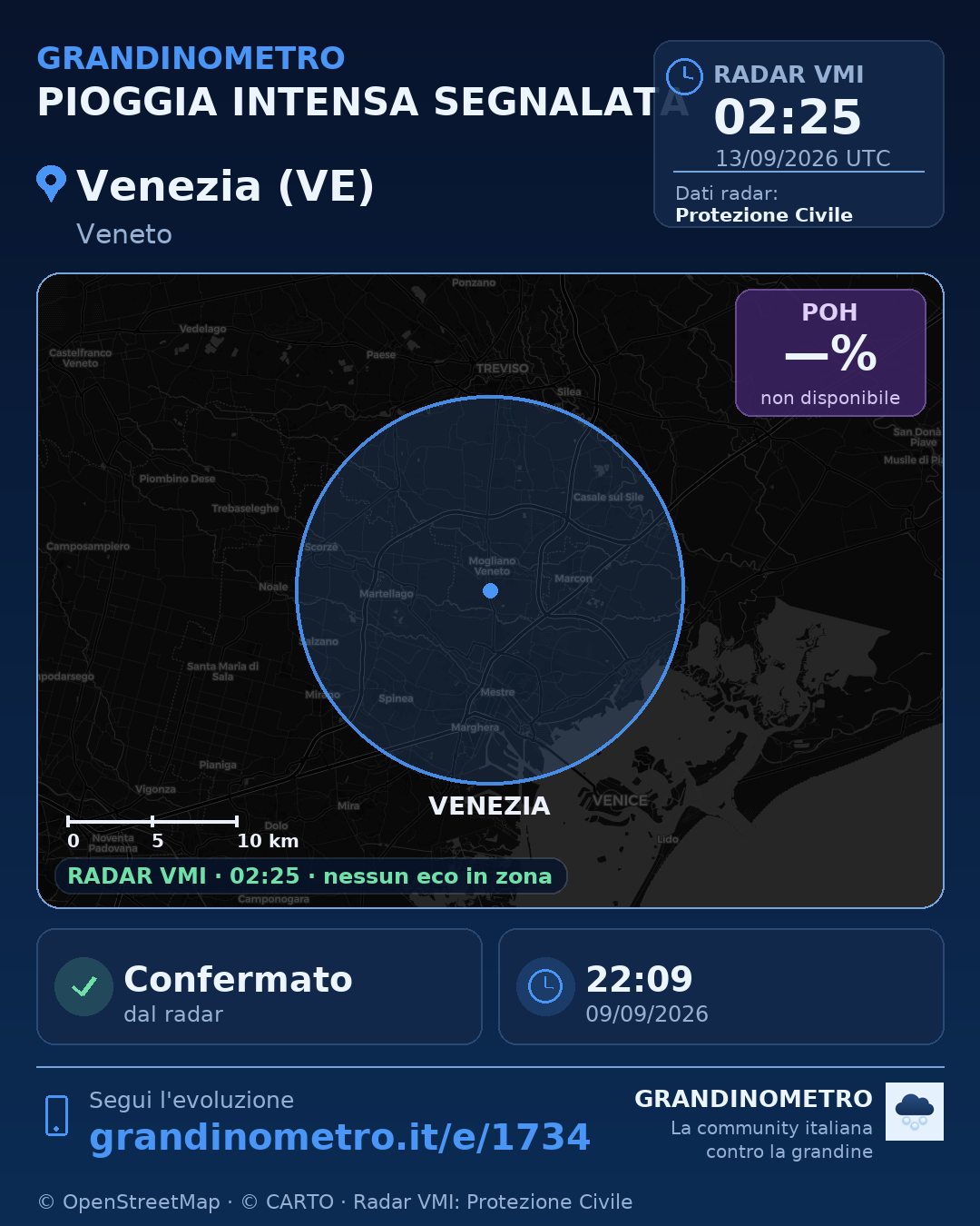 Mappa dell'evento: pioggia intensa a Venezia (VE)