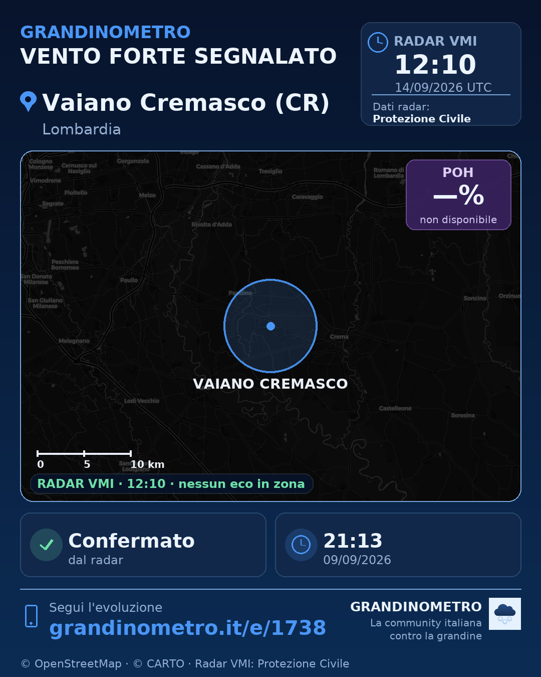 Mappa dell'evento: vento forte a Vaiano Cremasco (CR)