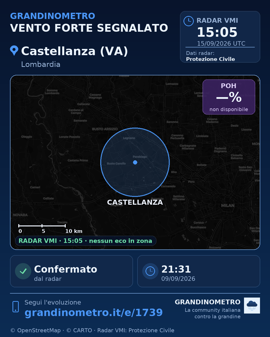 Mappa dell'evento: vento forte a Castellanza (VA)