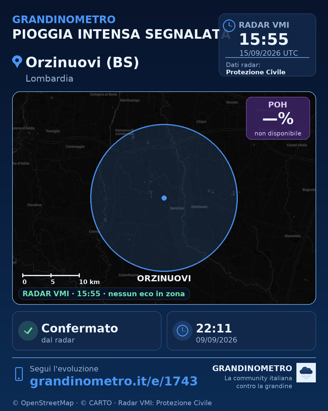 Mappa dell'evento: pioggia intensa a Orzinuovi (BS)