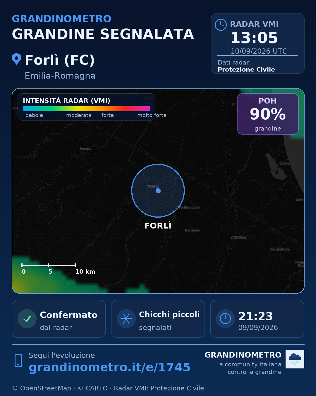 Mappa dell'evento: grandine a Forlì (FC)