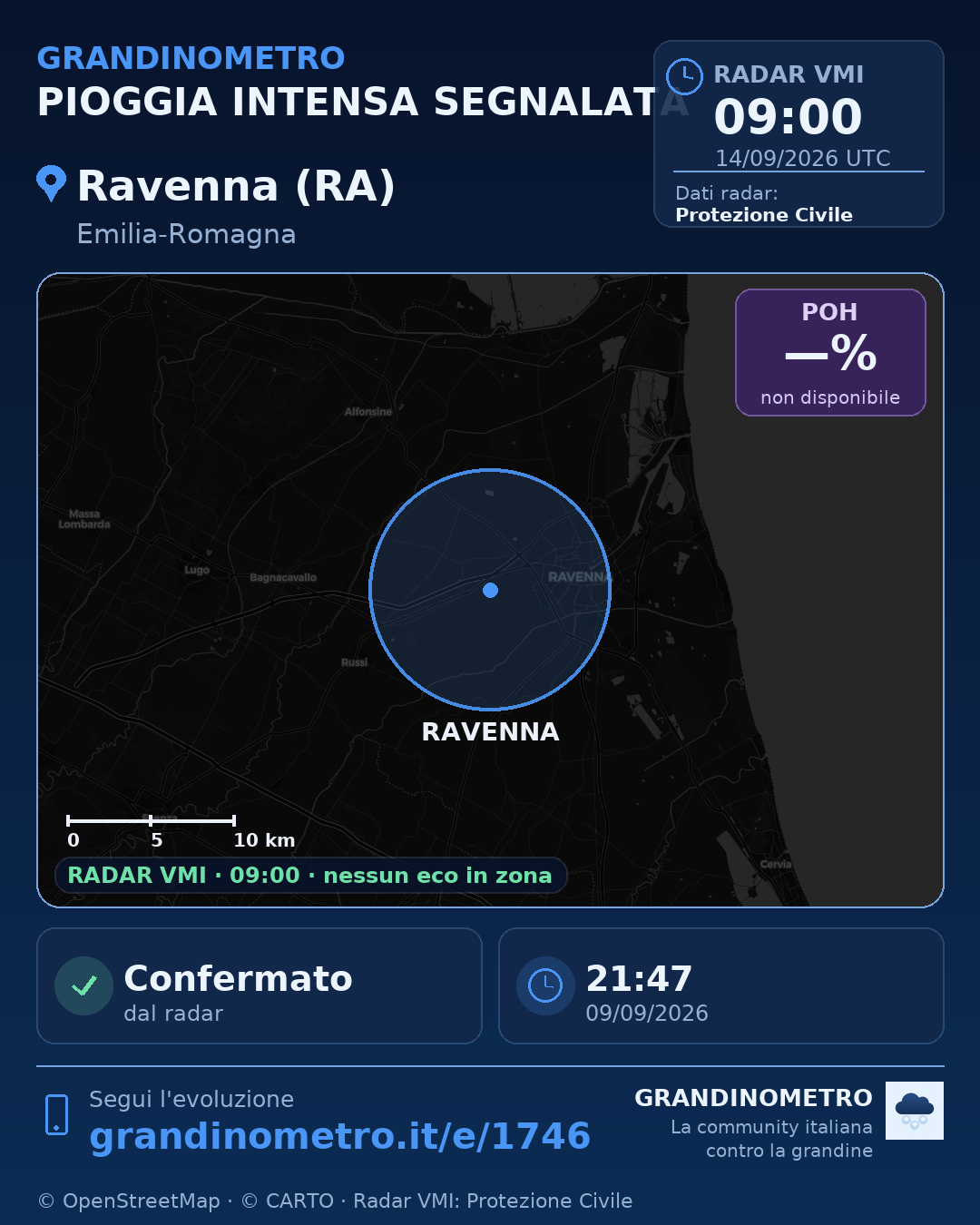 Mappa dell'evento: pioggia intensa a Ravenna (RA)
