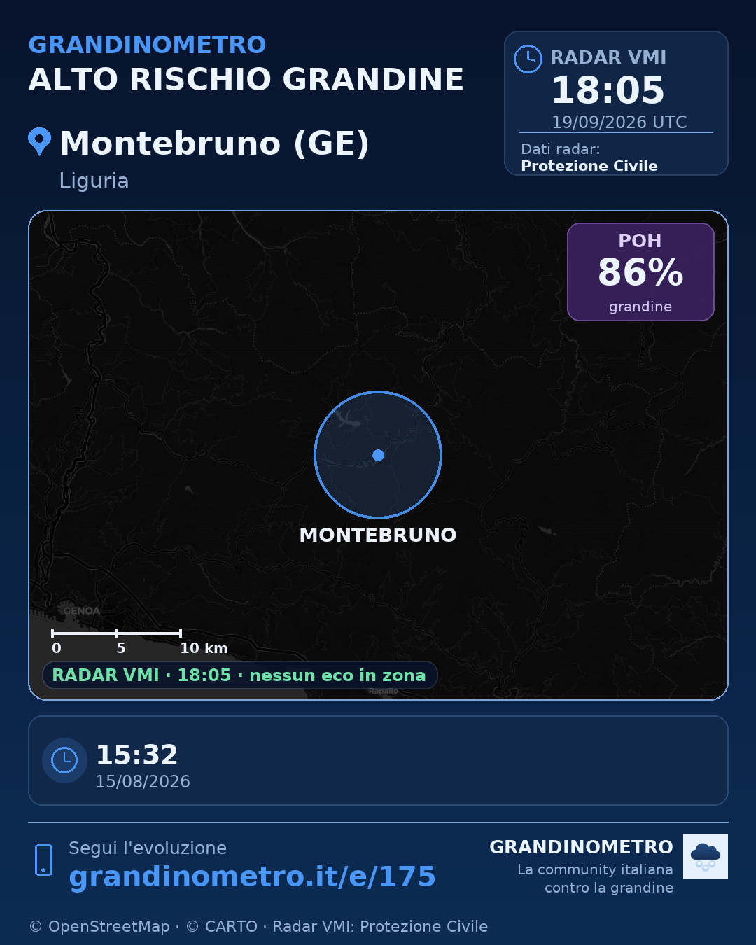 Mappa dell'evento: grandine a Montebruno (GE)