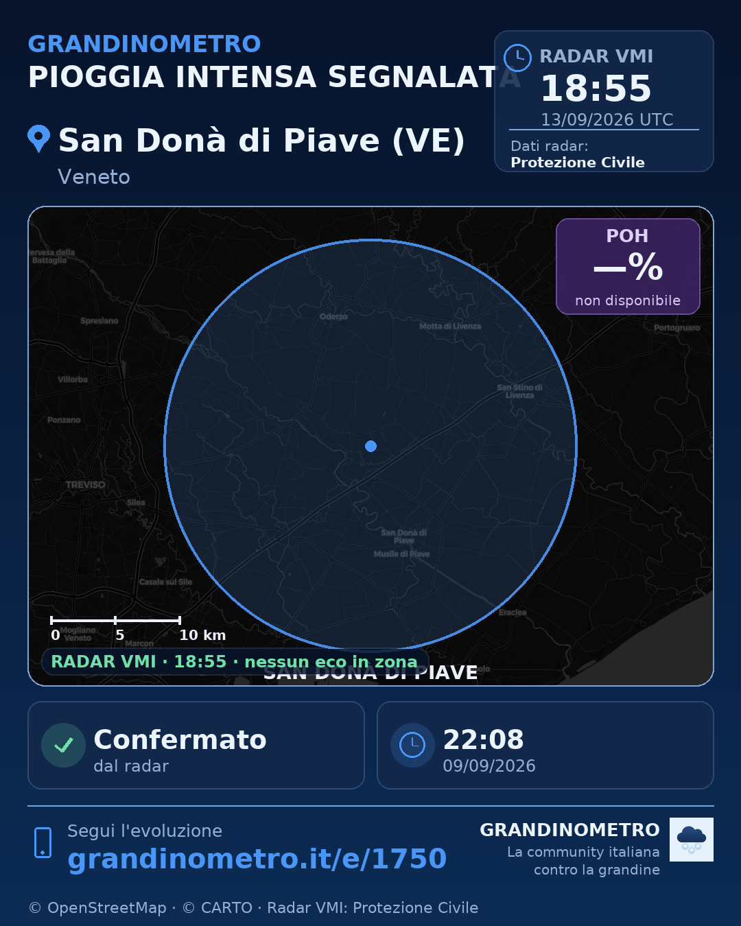 Mappa dell'evento: pioggia intensa a San Donà di Piave (VE)