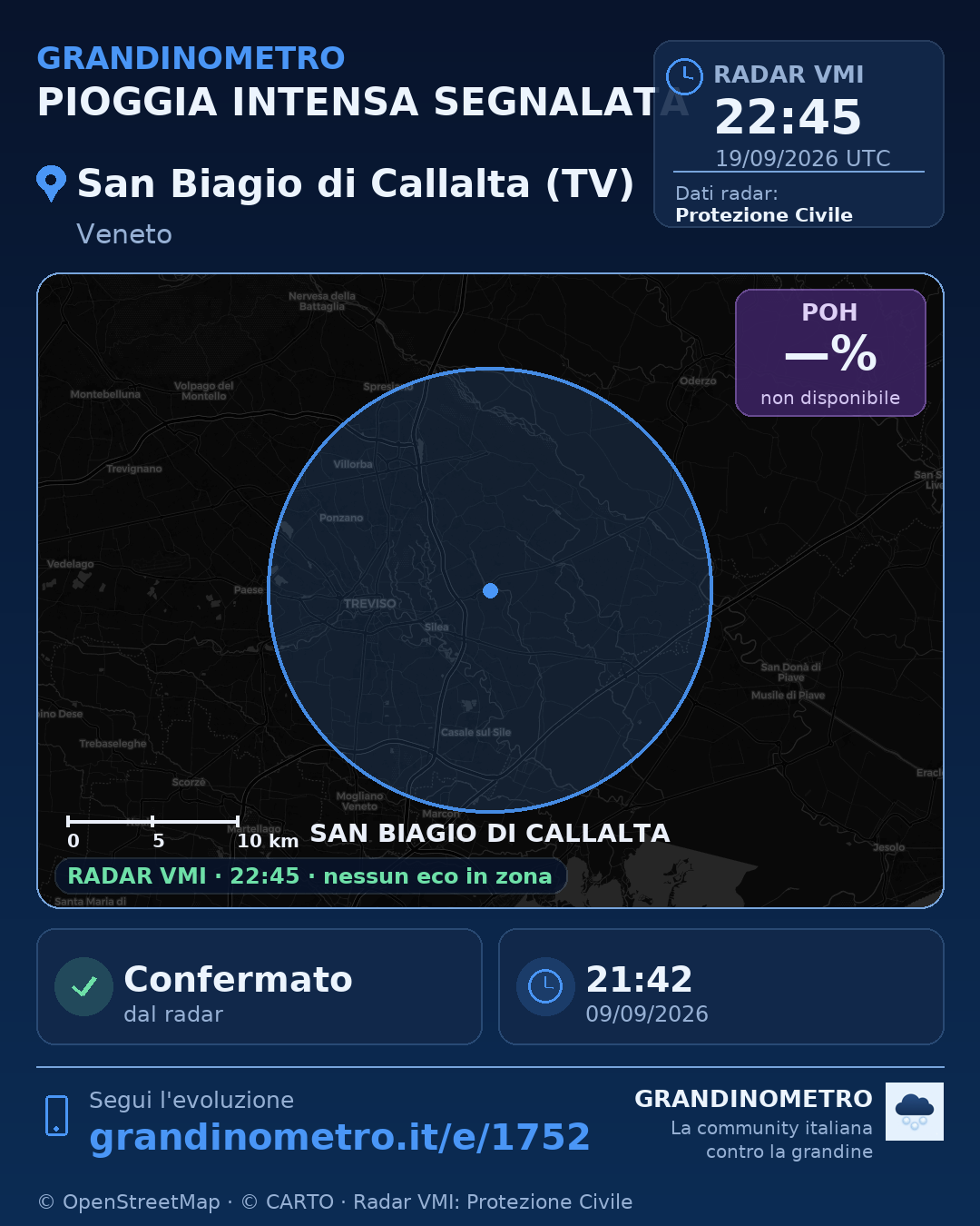 Mappa dell'evento: pioggia intensa a San Biagio di Callalta (TV)