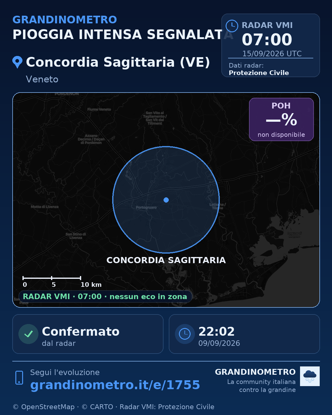 Mappa dell'evento: pioggia intensa a Concordia Sagittaria (VE)
