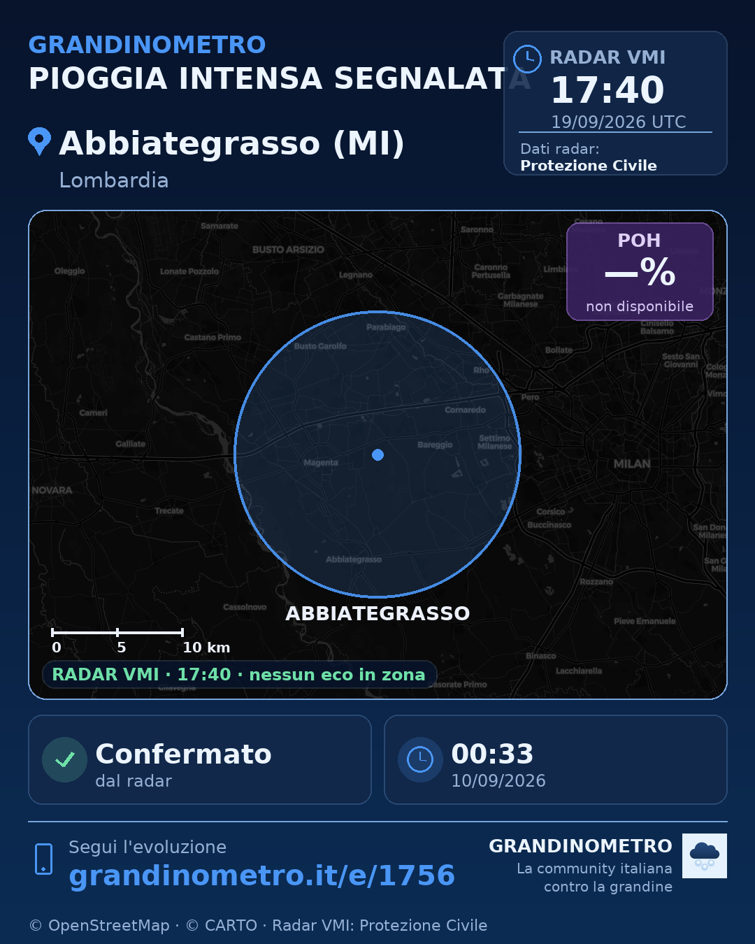 Mappa dell'evento: pioggia intensa ad Abbiategrasso (MI)