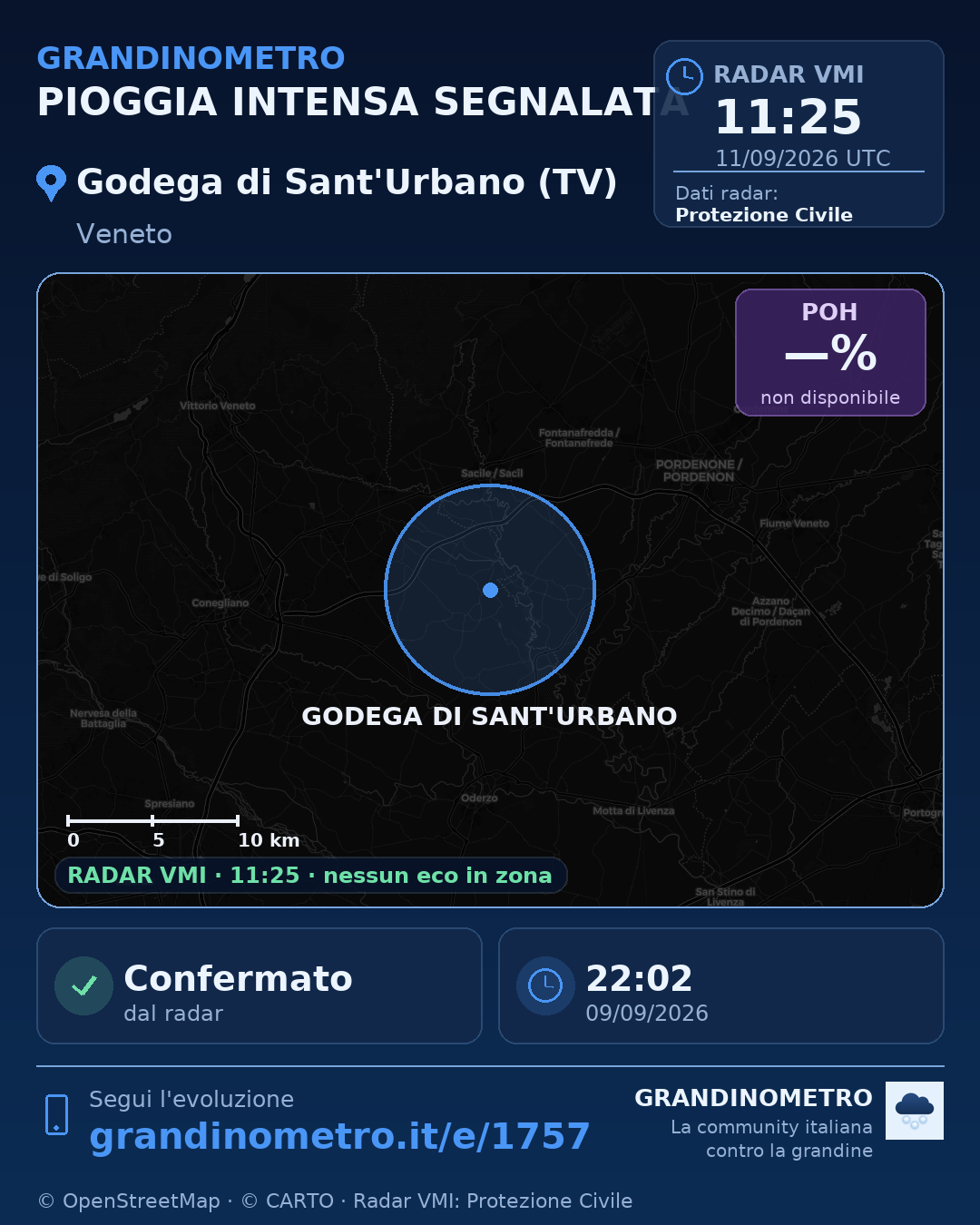 Mappa dell'evento: pioggia intensa a Godega di Sant'Urbano (TV)