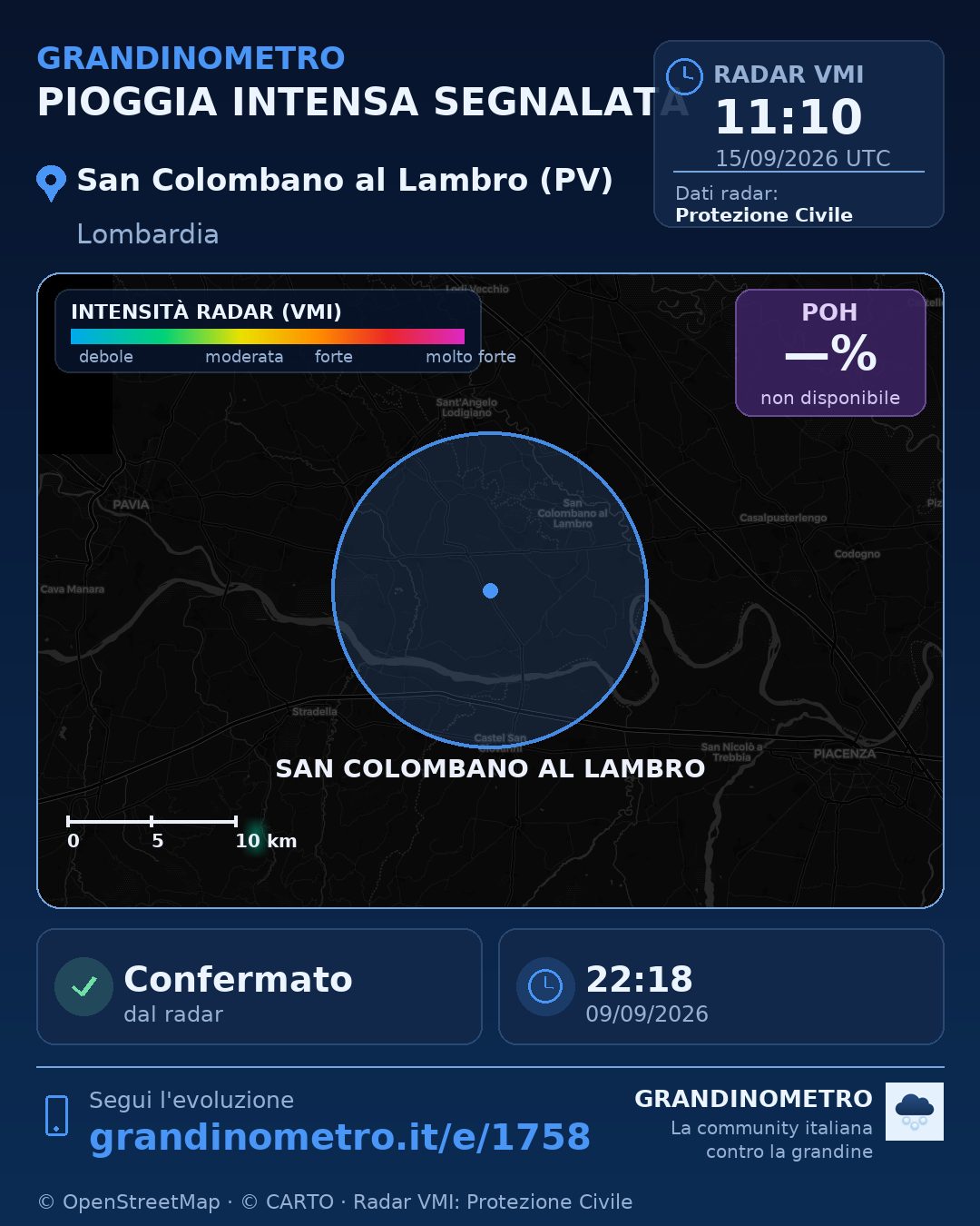 Mappa dell'evento: pioggia intensa a San Colombano al Lambro (PV)