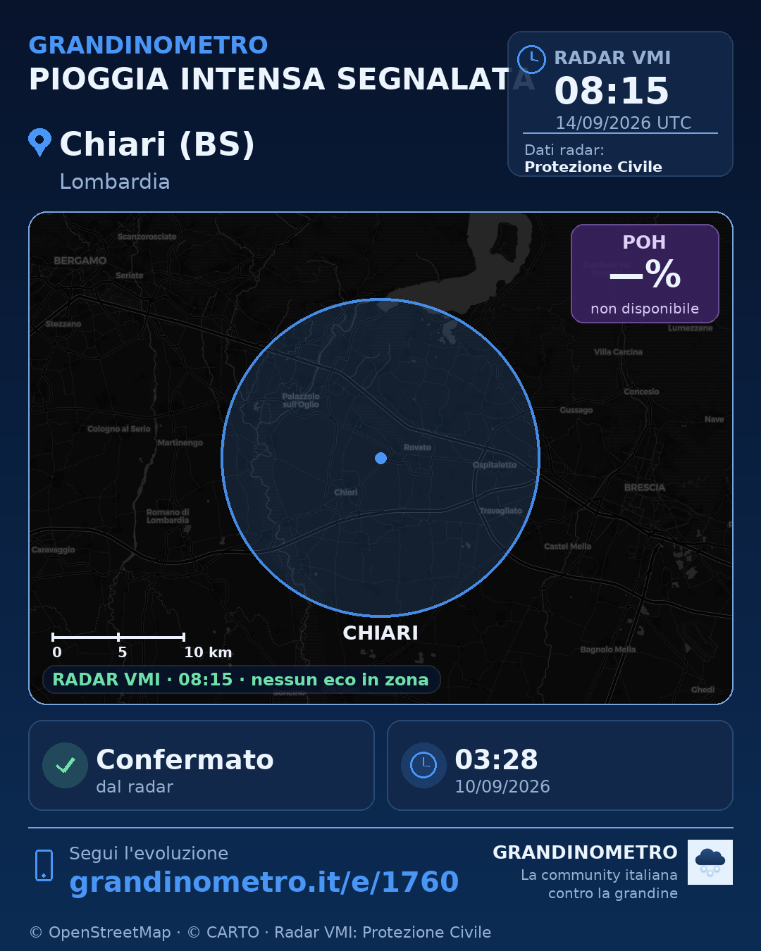 Mappa dell'evento: pioggia intensa a Chiari (BS)