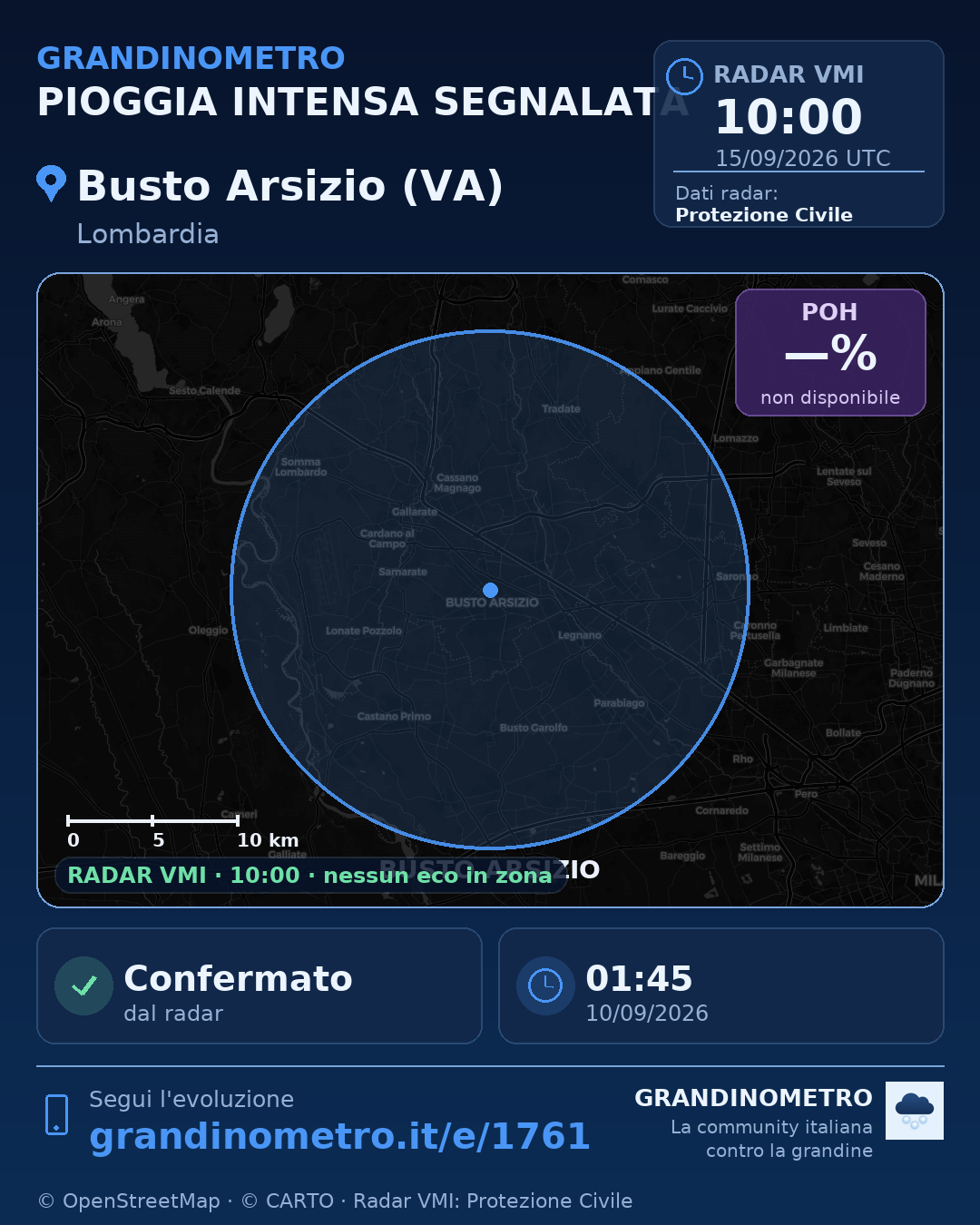 Mappa dell'evento: pioggia intensa a Busto Arsizio (VA)