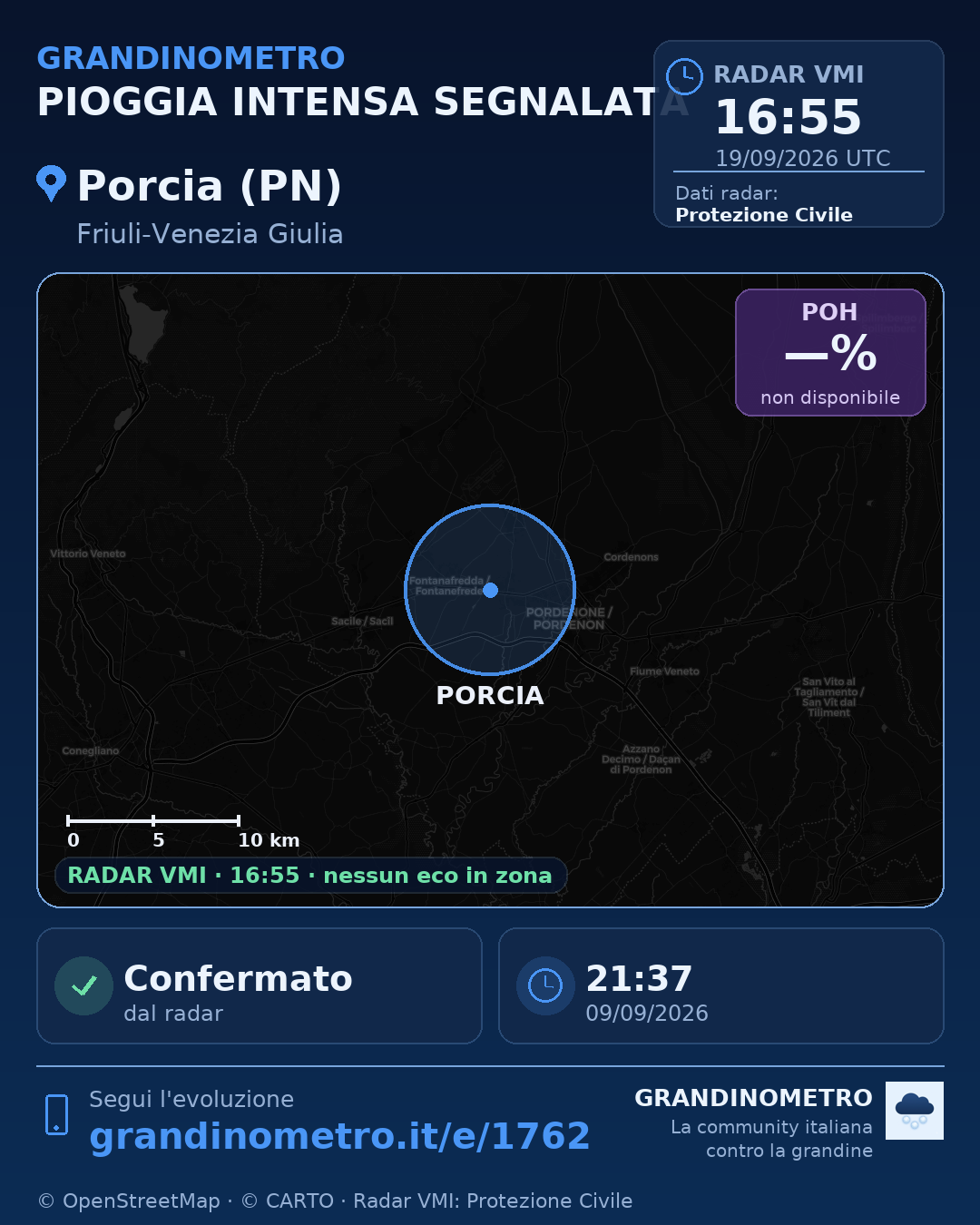 Mappa dell'evento: pioggia intensa a Porcia (PN)