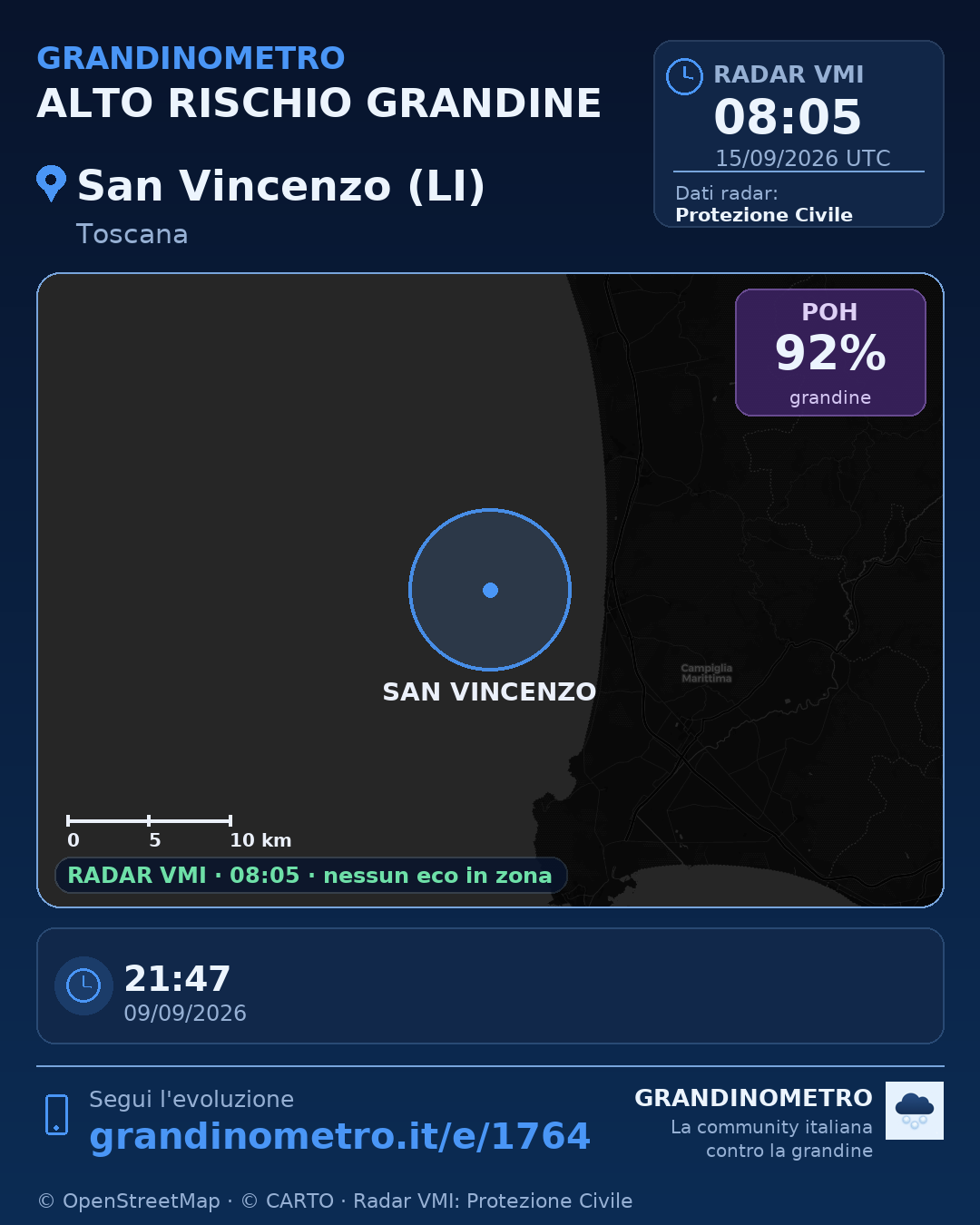 Mappa dell'evento: grandine a San Vincenzo (LI)