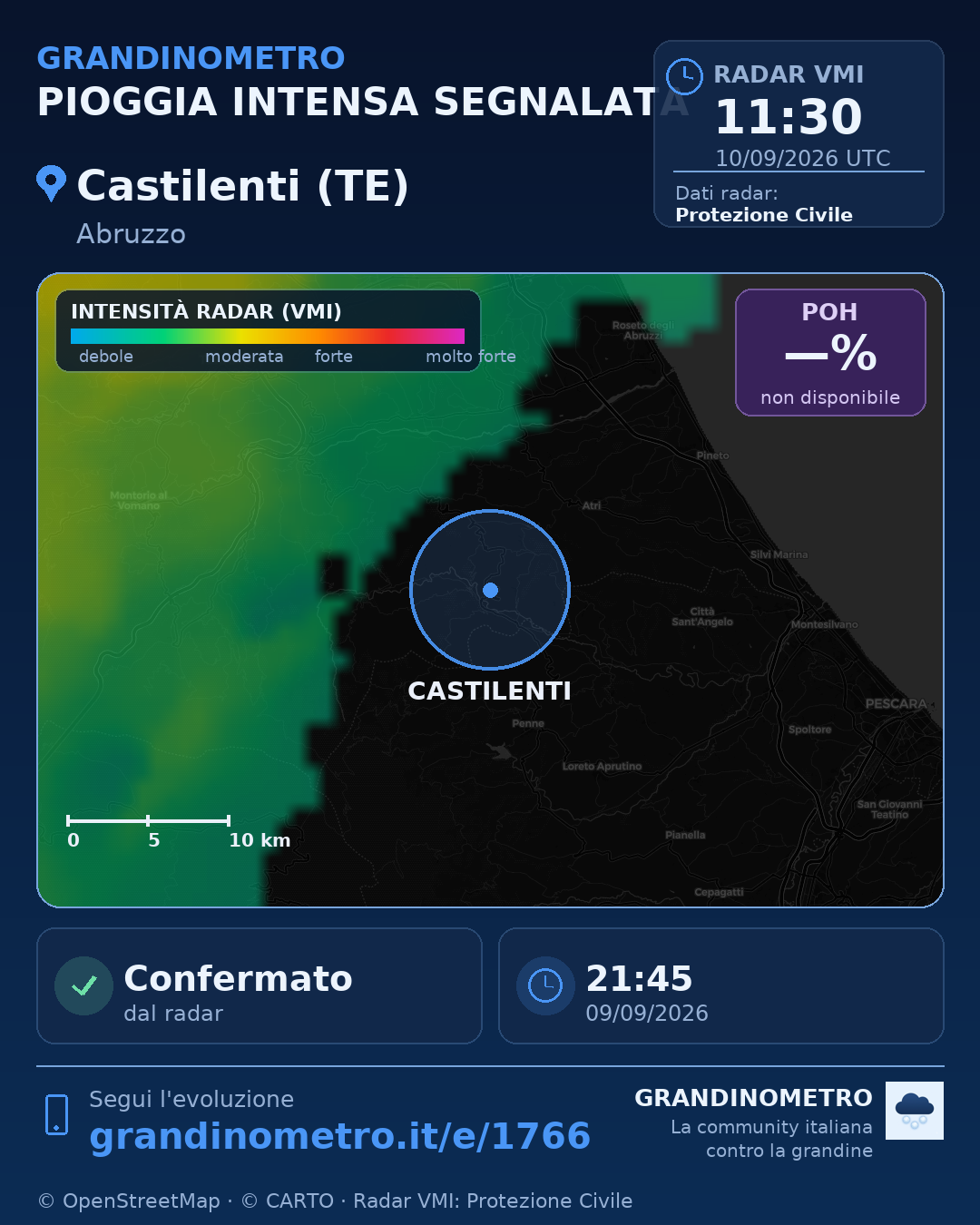 Mappa dell'evento: pioggia intensa a Castilenti (TE)