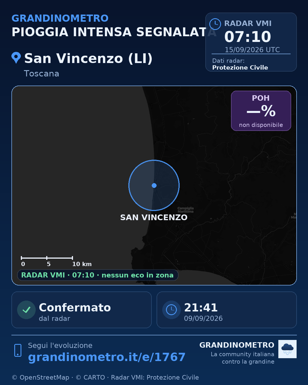 Mappa dell'evento: pioggia intensa a San Vincenzo (LI)