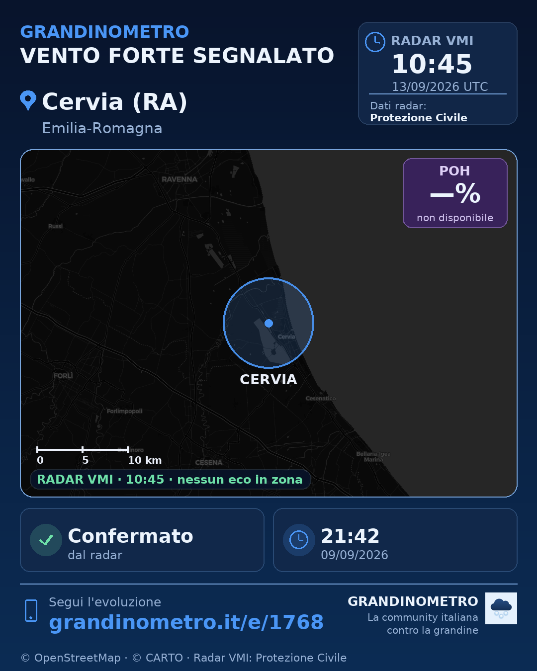 Mappa dell'evento: vento forte a Cervia (RA)