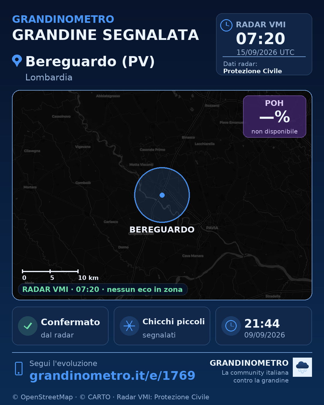 Mappa dell'evento: grandine a Bereguardo (PV)
