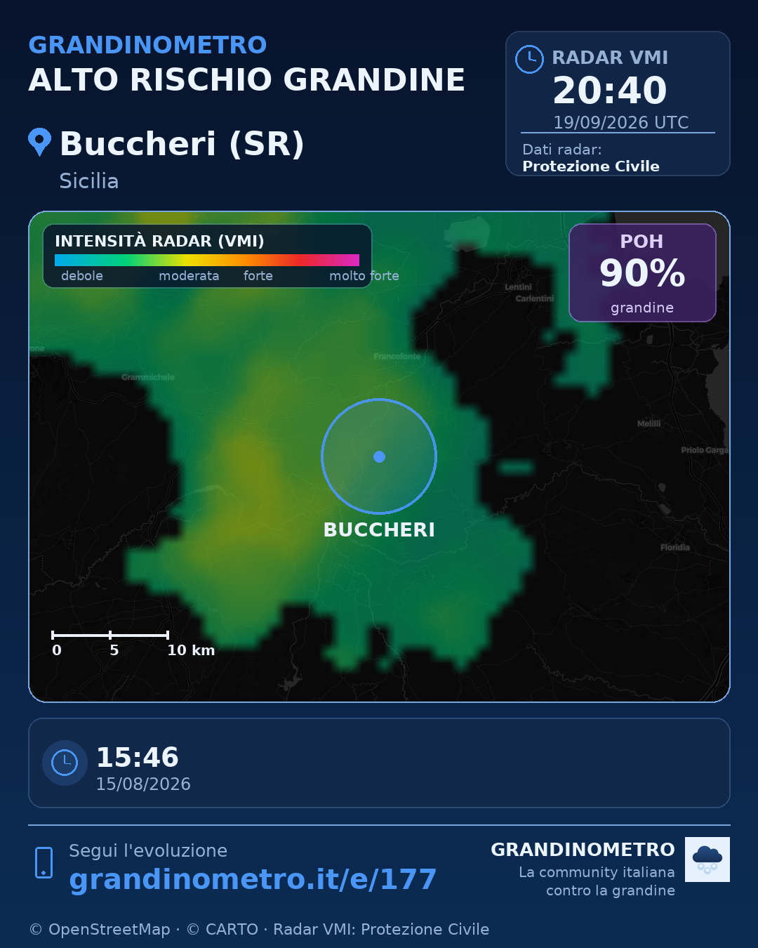 Mappa dell'evento: grandine a Buccheri (SR)