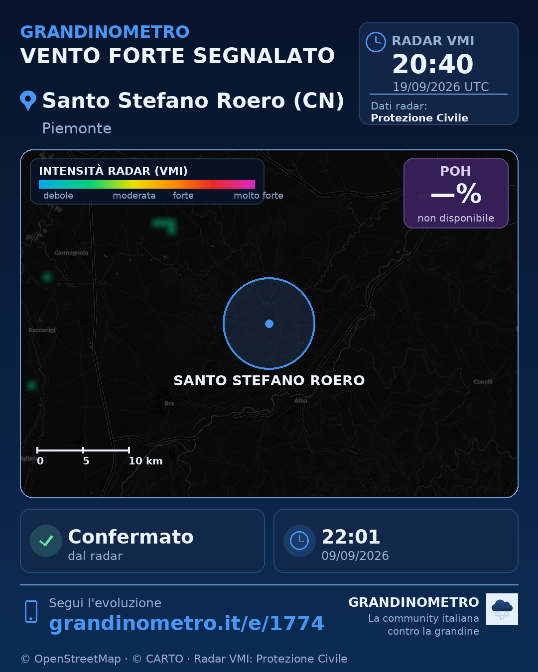 Mappa dell'evento: vento forte a Santo Stefano Roero (CN)
