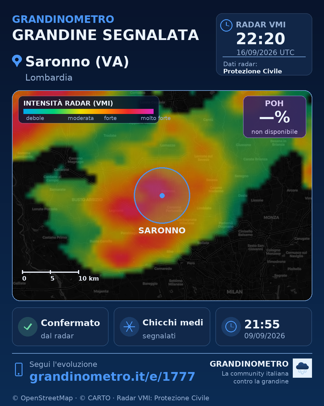 Mappa dell'evento: grandine a Saronno (VA)